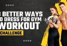 3 Better ways to dress for gym workout A fitness banner showing a smiling man and woman lifting dumbbells against a black and yellow background with the text: "3 Better Ways to Dress for Gym Workout Challenge."
