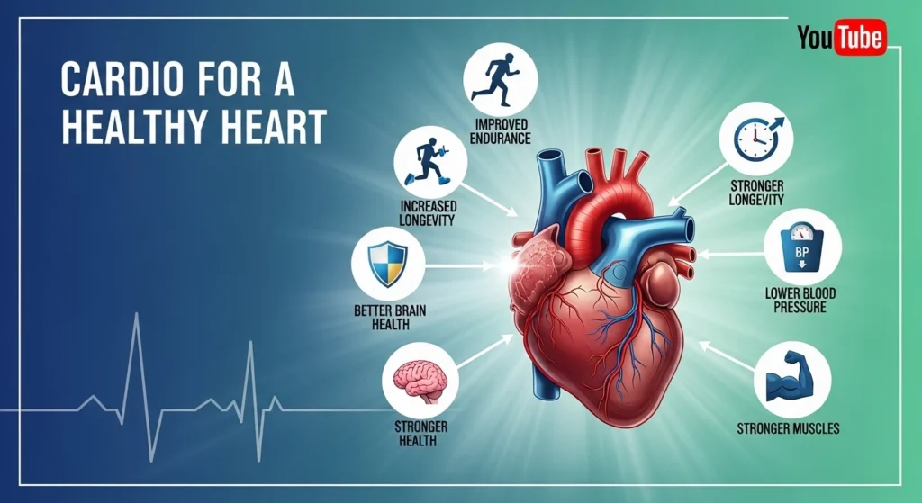 infographic displaying the key benefits of cardio training for heart health and longevity